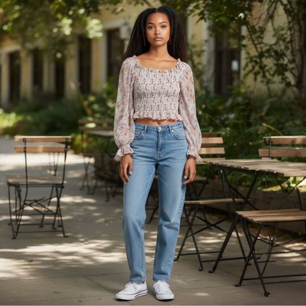 ✨ 1.STATE Floral Smocked Crop Top – XS ✨